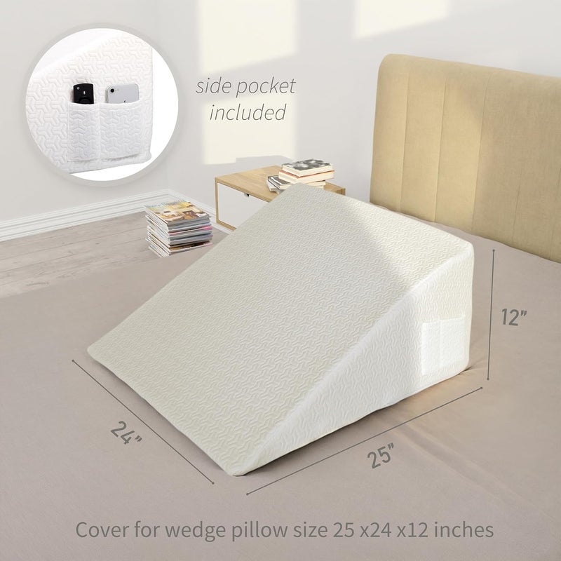 MEOVEN Wedge Pillow Cover for 25x24x12 Bed Wedge Pillow, Hypoallergenic Replacement Case with Zipper & Pockets - Image 3